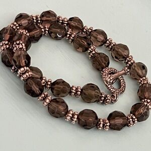 925 Sterling Silver & Smoky Quartz Toggle Clasp Necklace, Handmade 14"